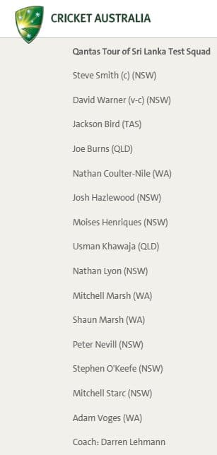 aus test squad v sri lanka