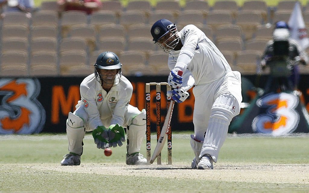 India’s Virendra Sehwag (R) hits a strok