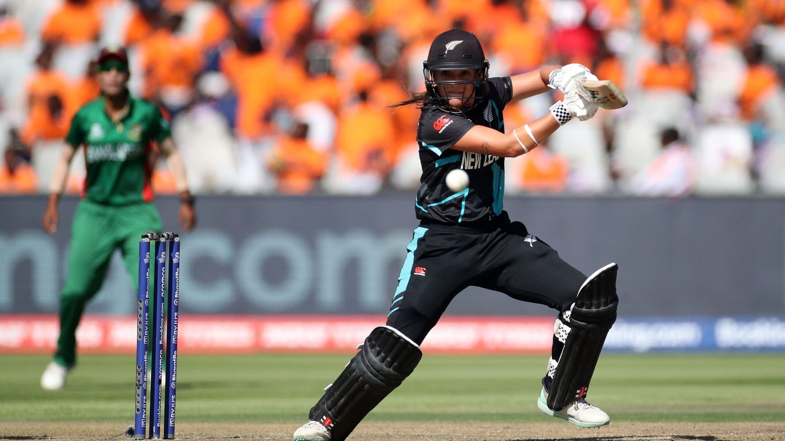 Amelia Kerr of New Zealand plays a shot during the ICC Women’s T20 World Cup group A match between New Zealand and Bangladesh at Newlands Stadium on February 17, 2023 in Cape Town, South Africa_