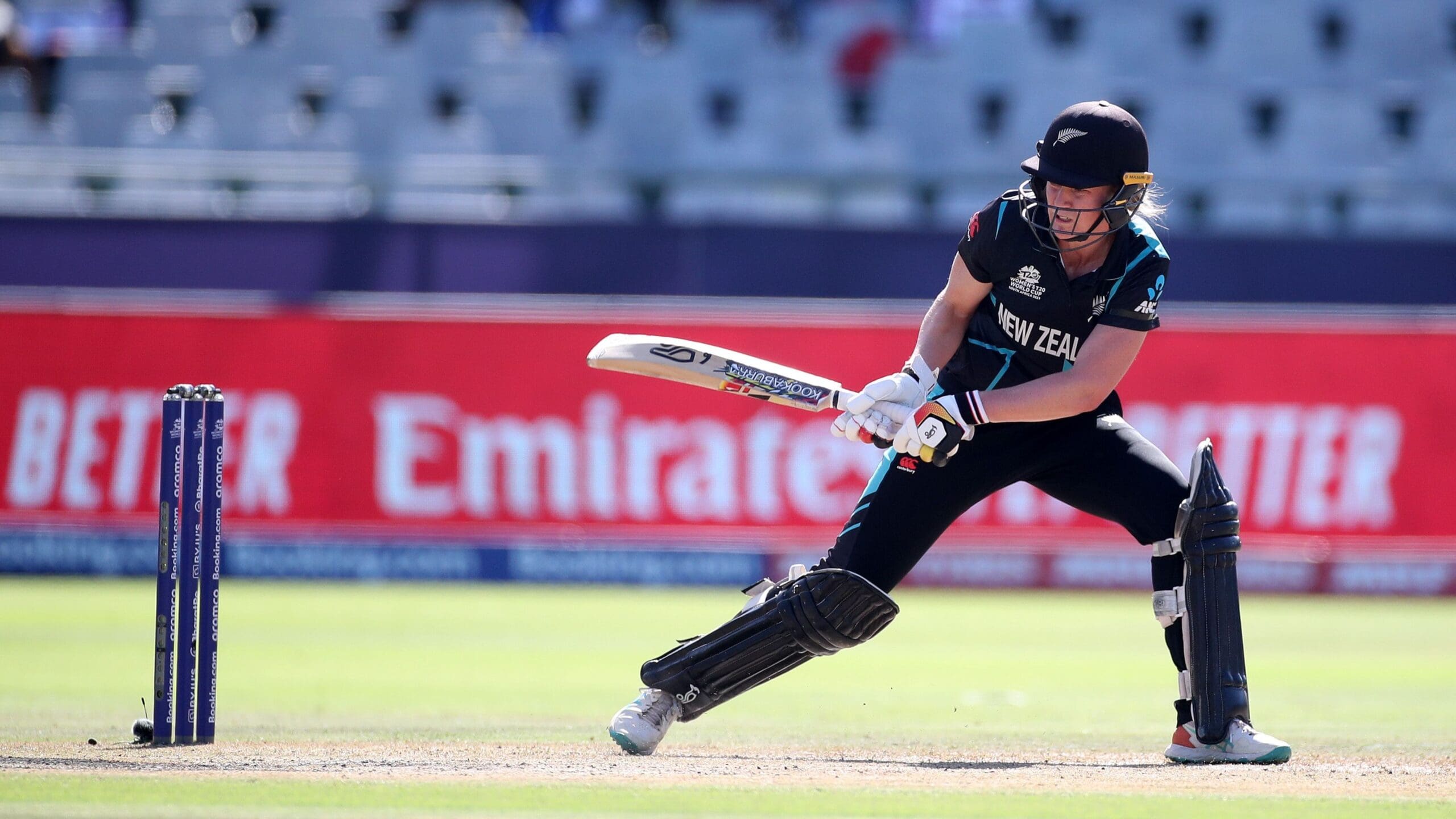 Maddy Green of New Zealand plays a shot during the ICC Women’s T20 World Cup group A match between New Zealand and Bangladesh at Newlands Stadium on February 17, 2023 in Cape Town, South Africa_